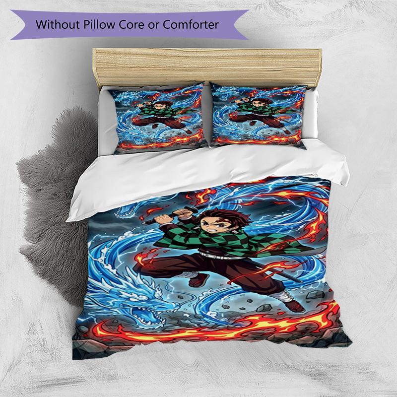 3pcs Duvet Cover Set (1*Duvet Cover + 2*Pillowcase, Without Core), Demon Slayer Print Bedding Set, Bedroom Decor, All‑Season, Birthday Gift
