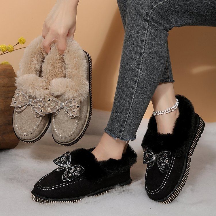 Женские зимние сапоги с бантом, новые, бархатные, утепленные, теплые, нескользящие, студенческие, низкие, хлопковые туфли