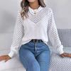 Elegant Round Neck Hollow Out Long Sleeve Pullover Sweater Women 2025 Fashion Sweet Autumn and Winter Casual Knitted Tops Solid Color Office Clothing