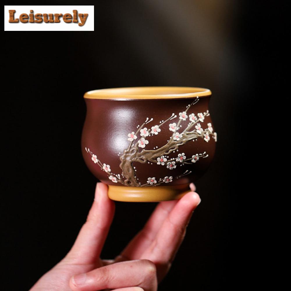 180 мл Ручная работа Исинская фиолетовая глина Чашка для чая Расписанная цветущей сливой Мастер-чашка Персональная гравировка Секционная глина Чайная чашка Цзыша Чайная посуда