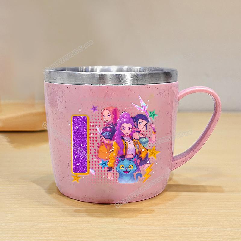 High Quality KPop Demon Hunters Letter A-z Milk Mugs Cartoon Children Water Cups School Office Coffee Tea Mug Girl Stainless Steel Drink Cup
