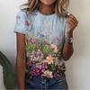 Floral Plants Pattern T-Shirt For Women Flower 3D Printed T Shirts Summer Casual Round Neck Tops Short Sleeves Oversized Tees