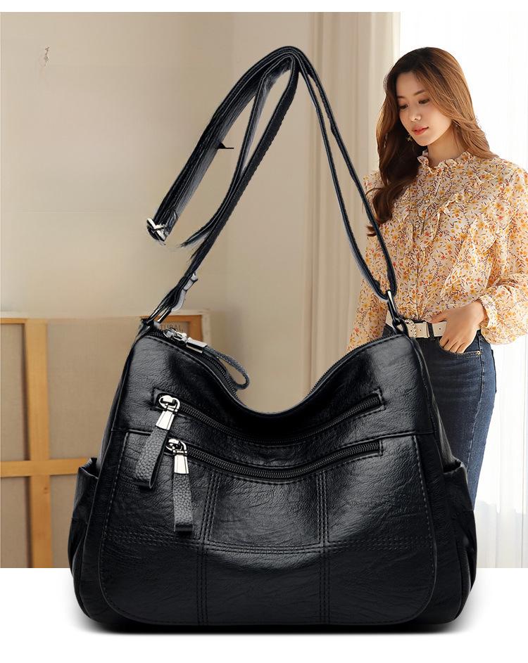 2023 Women's Solid Color Casual Shoulder Messenger Bag - Simple, Versatile, Large-Capacity Tote for Middle-Aged Ladies