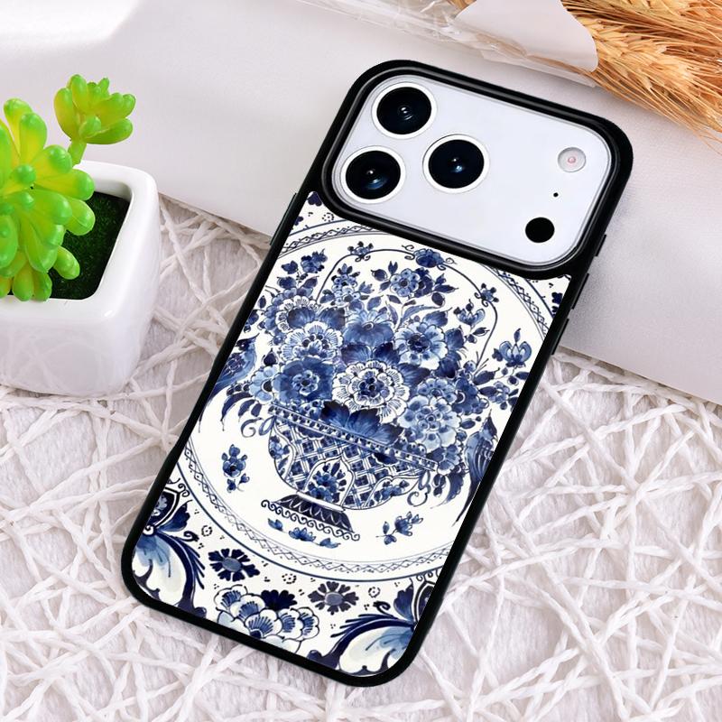 Мягкий чехол для телефона из сине-белого фарфора для iPhone 17 Air 16 15 11 12 14 13 Pro Max Ударопрочный чехол