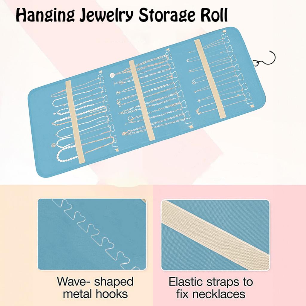 1 Pcs Hanging Jewelry Organizer Storage Roll With Hanger Metal Hooks Double-Sided Jewelry Holder For Earrings Necklaces Rings