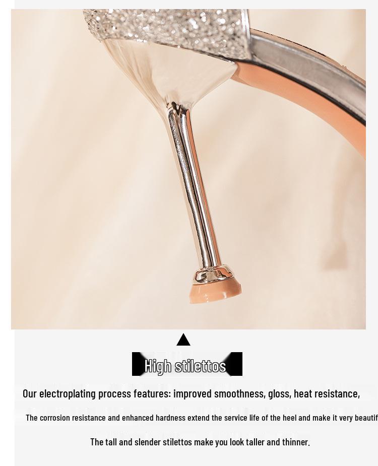 Элегантные туфли на высоком каблуке с блестками и одним ремешком со стразами – Идеально подходят для свадеб и банкетов