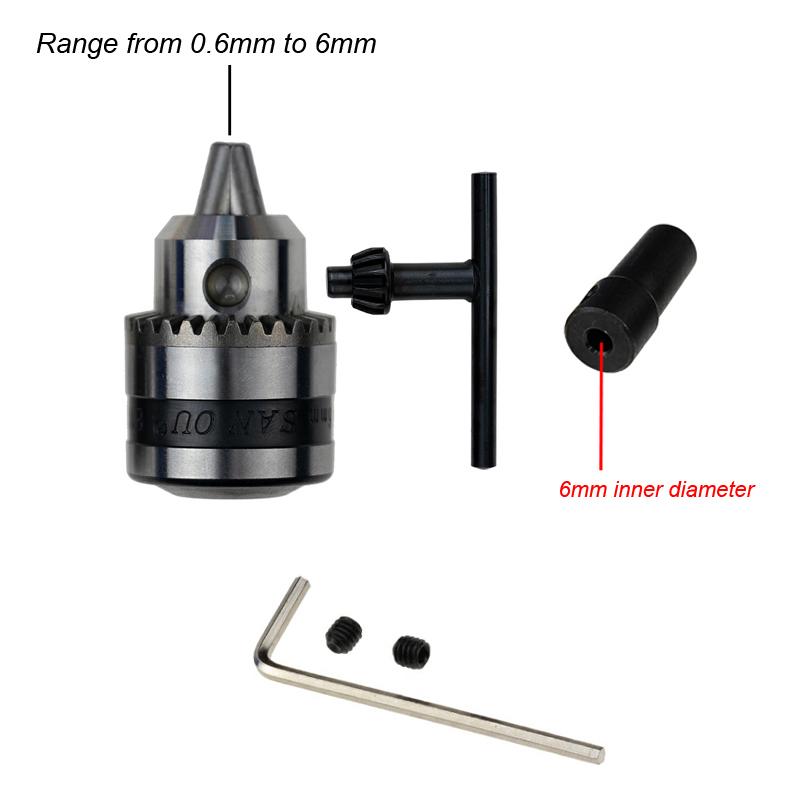 Mini Electric Drill Chuck Threaded Clamp 0.6mm-6mm B10 Mount Taper Connector Rod Motor Shaft with Adapter Key Wrench Power Tool