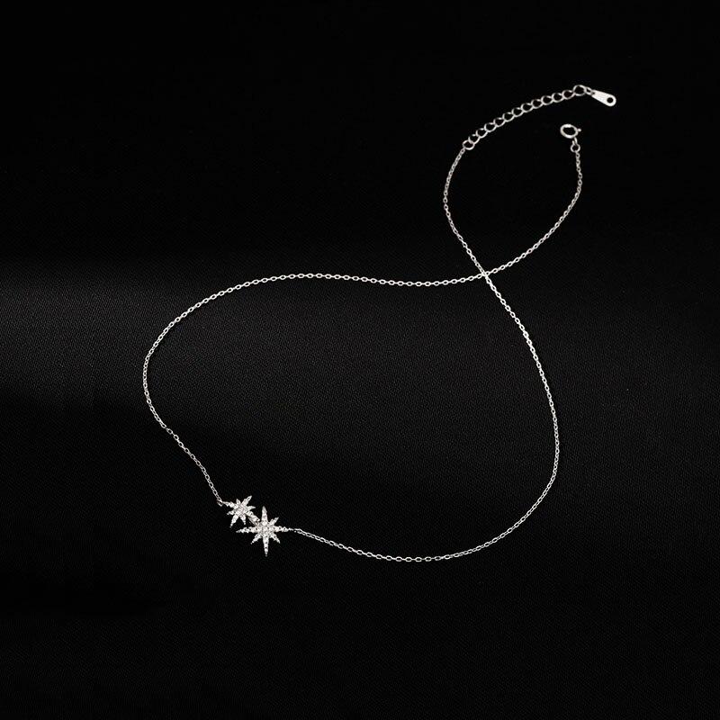 925 Sterling Silver Star Necklace for Women Luxury CZ Clavicle Chain Necklace Jewelry Gifts Wholesale