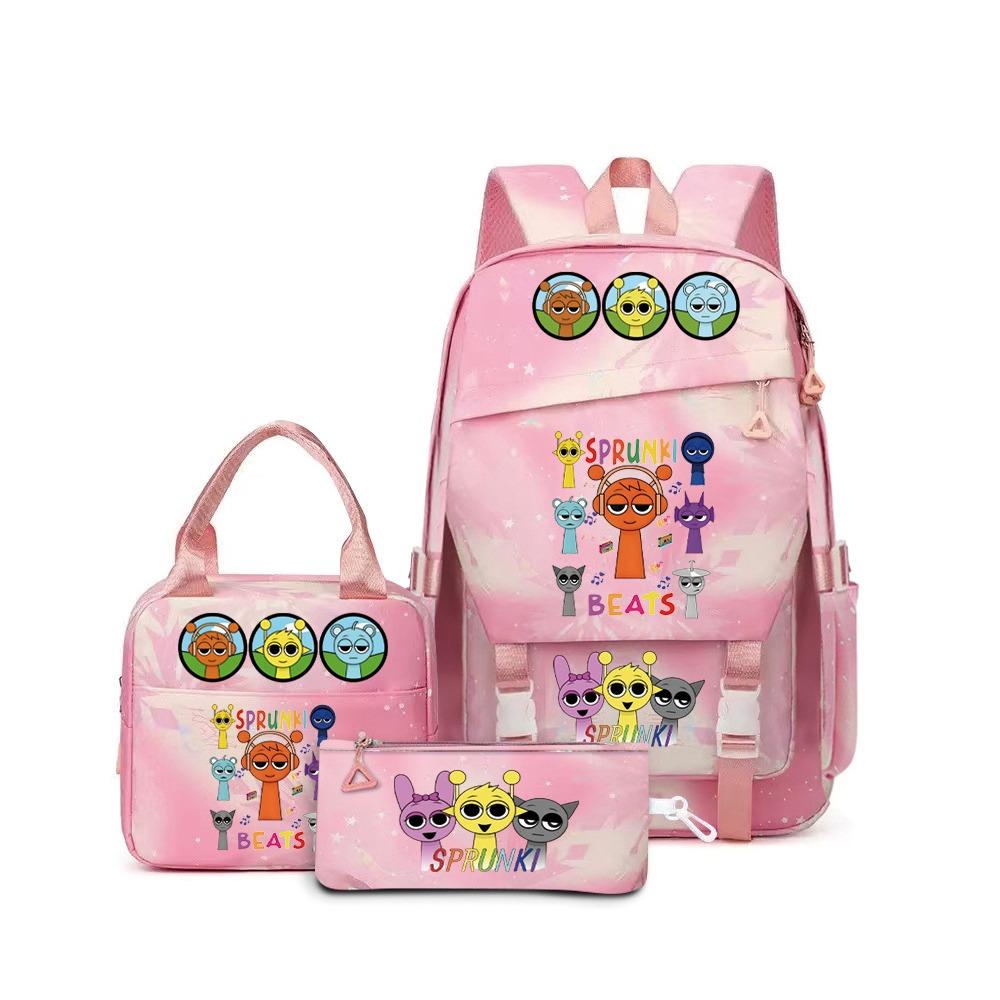 New Rhythm Box Sprunki Music Game Schoolbag Backpack Pencil Case Three-piece Set Student Heat Transfer Backpack D