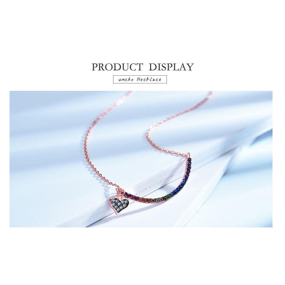 Umcho Красочное Радужное Сердце 925 Цепочка Ожерелье Подарочные Ювелирные Изделия