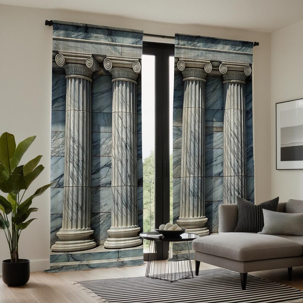 2шт HD цифровая занавеска с принтом серая серия круглая римская колонна украшение дома стиль украшенная гостиная спальня через ro