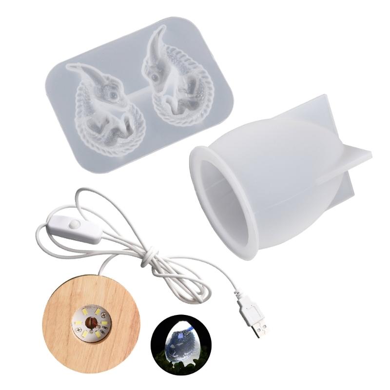 3D Форма для смолы в виде яйца дракона, Набор силиконовых форм дракона, Деревянная световая база, Форма для эпоксидной заливки для настольной лампы, Домашний декор