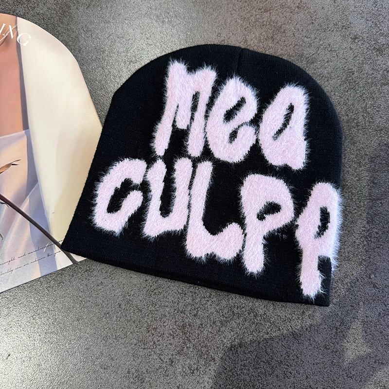 Street Style Letter Pattern Neutral Plush Casual Knitted Hat For Fall And Winter