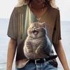 Женская футболка Kawaii Cat Print 3D футболка Топ для девочек Y2k Одежда Летние футболки с короткими рукавами с v-образным вырезом Повседневная праздничная женская футболка