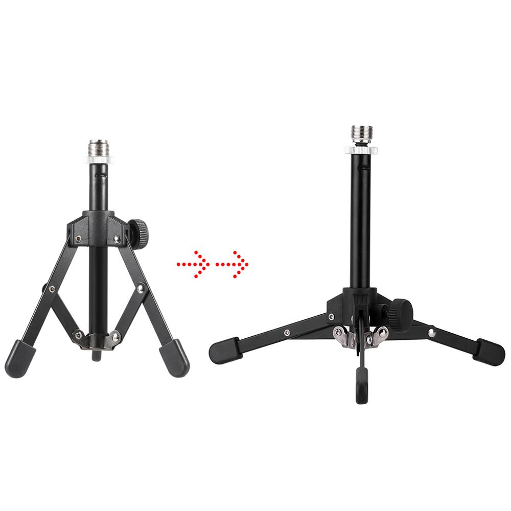 MS-12 Mini Foldable Adjustable Desktop Tripod Microphone Stand with MC3 Mic Clip Holder Bracket for