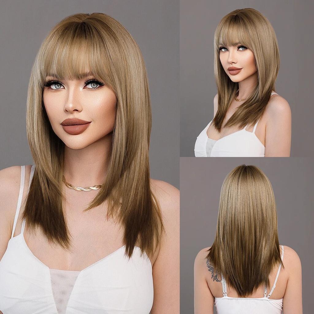 Длинные прямые розовые парики с челкой для женщин, подчеркивает белый популярный сладкий синтетический парик для повседневного косплея