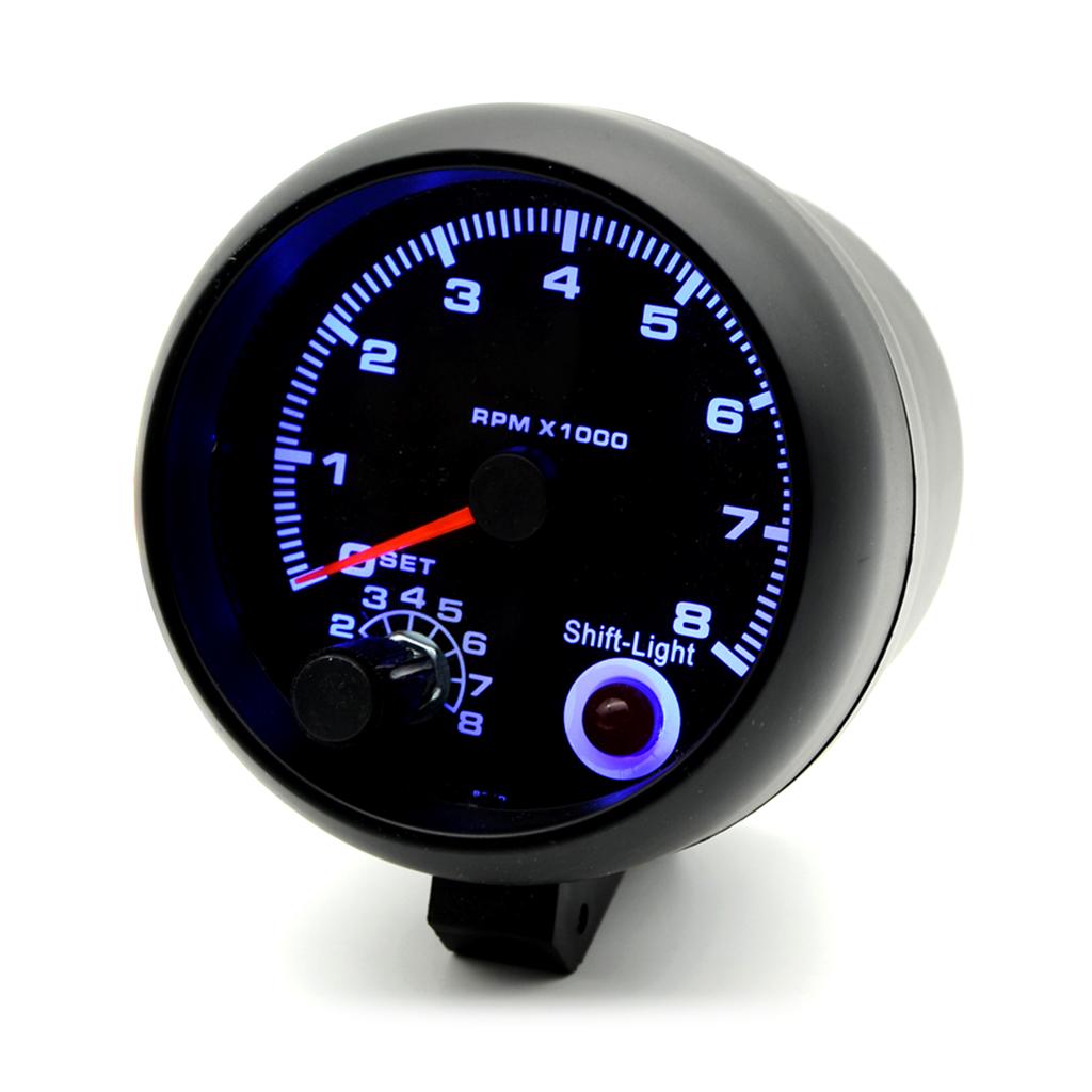 3.75"" Car Universal Black Tachometer Gauge Blue Inter Shift Light 0-8000 RPM