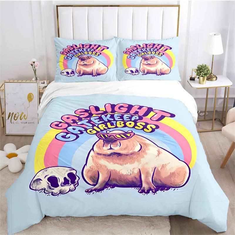 Cute Capybara Anime Kawai All Season Duvet Cover Collection With Pillowcase Home Textile Twin Full Queen King ChildrenS Gift