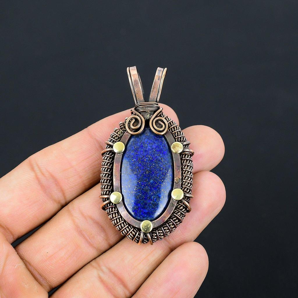 Великолепный лазурит, драгоценный камень, чистая медная проволока, обернутая ювелирным кулоном ручной работы