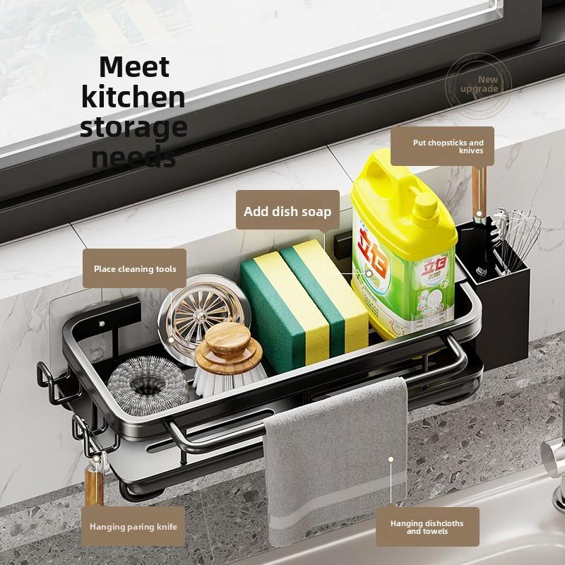 Aluminum Alloy Wall Mount Dishcloth Storage Rack With Removable Drip Tray For Kitchen Organization
