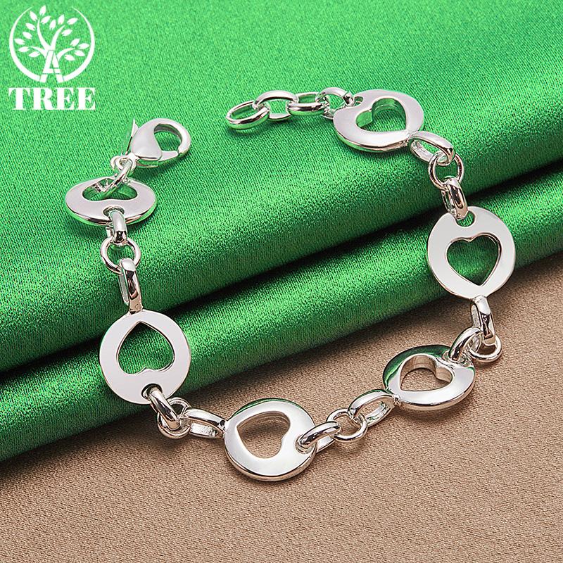 Fine 925 Sterling Silver Openwork Heart Bracelet For Women Exquisite Sweet Wedding Jewelry Birthday Party Gift Accessories