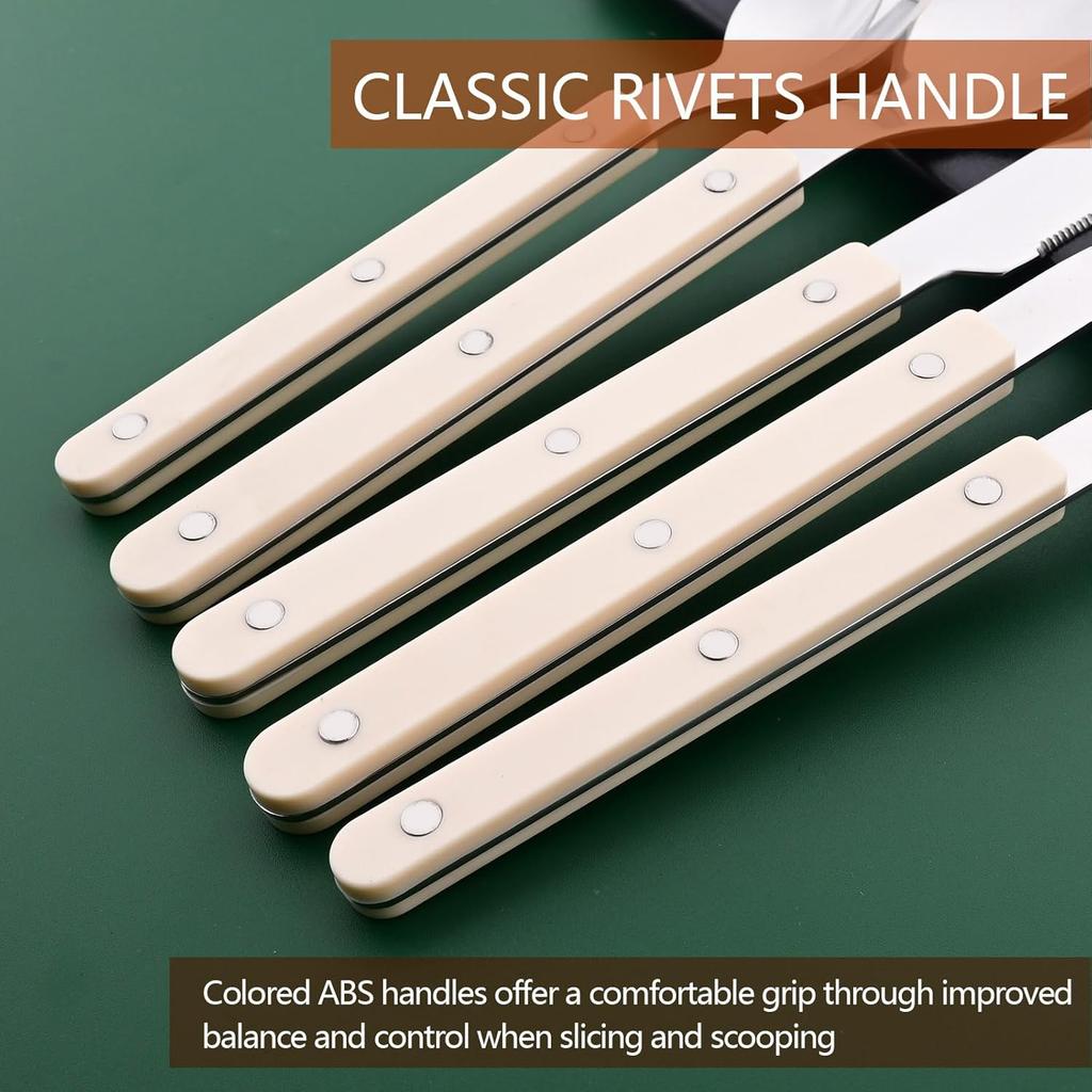 20 PCS Stainless Steel Flatware Set Service for 4, Retro Style Tableware Forks Spoons Knives Eating Utensils, Acrylic Handle with Rivets Design