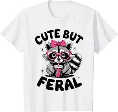 Kids Racoon Tee Cool Cute But Feral Teen Girls Funny Toddler Girl T-Shirt
