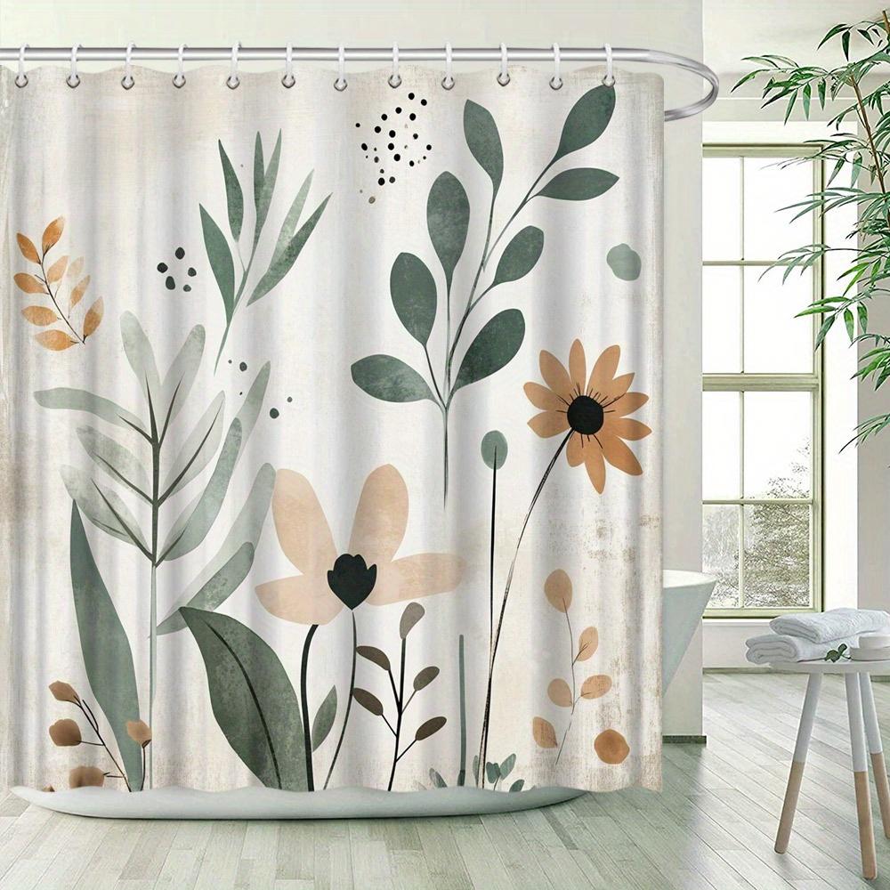 1 piece botanical watercolor pattern shower curtain, machine washable, polyester fabric, suitable for bathroom shower curtain