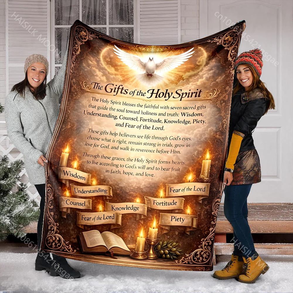 1PC Seven Gifts of Holy Spirit Faith-printed Flannel Blanket Soft and Warm Suitable for Home Travel Picnics Camping and RV Use