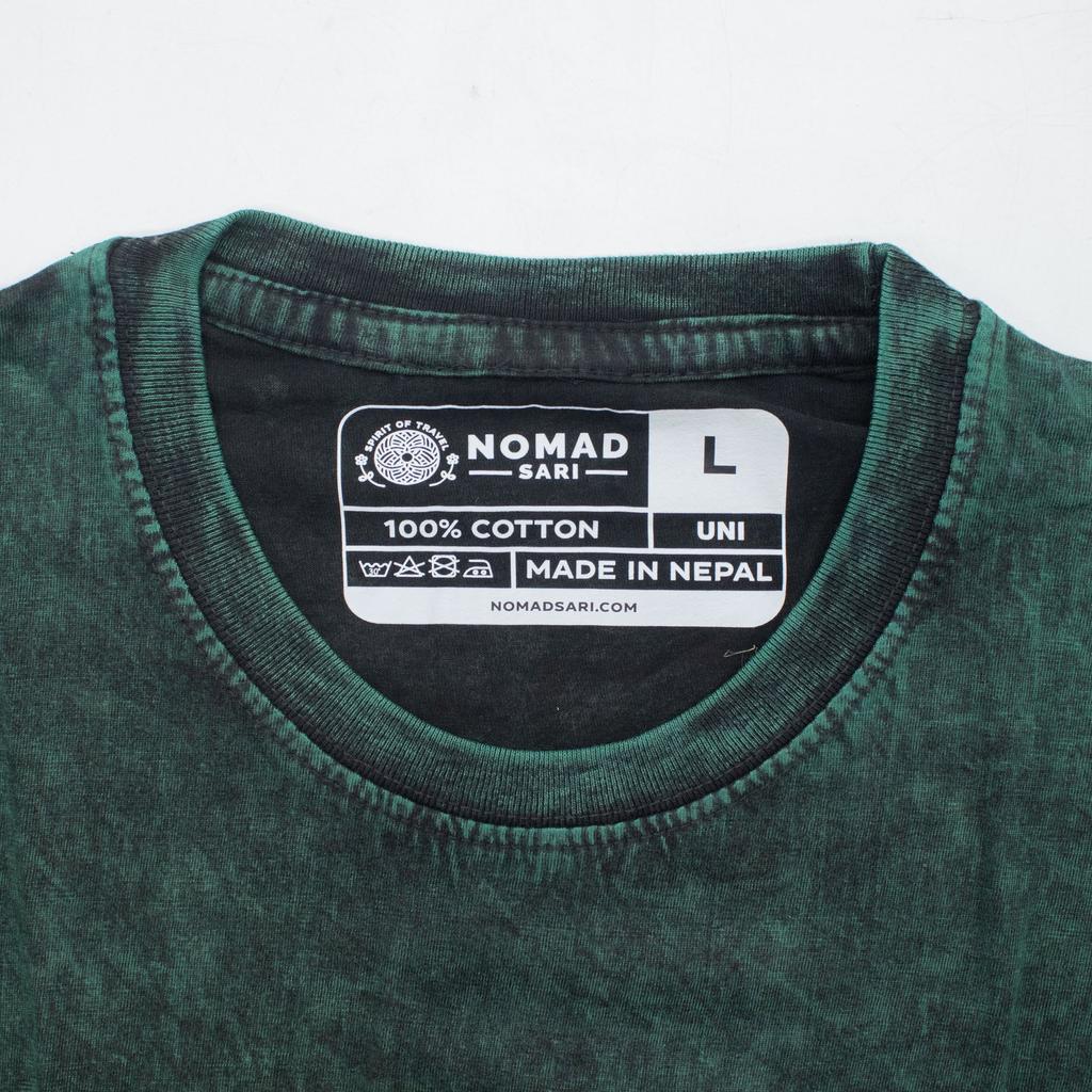Nomad Sari Stonewashed Cotton T-Shirt - Tree of Life - Green - Large