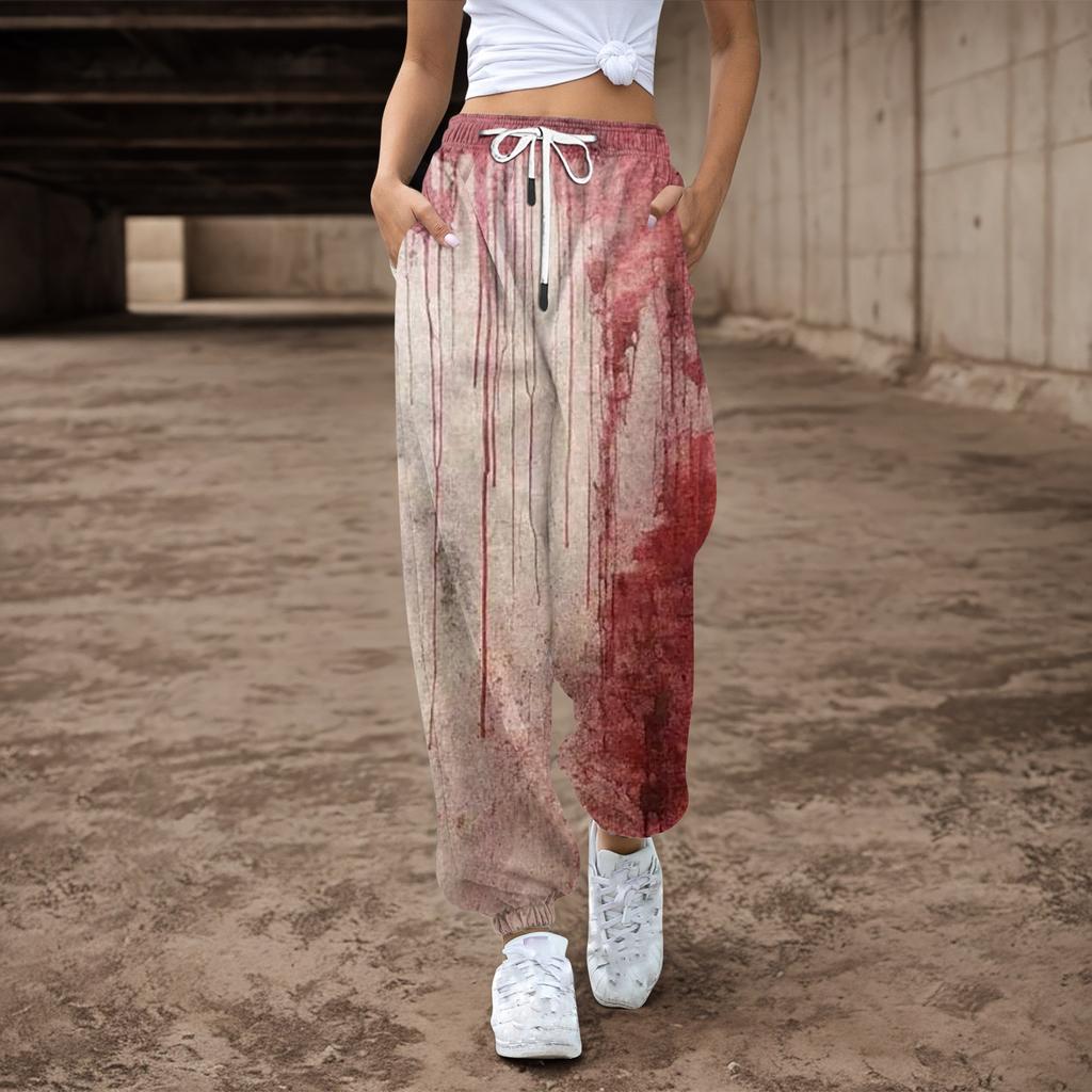 Женские спортивные штаны, мешковатые, с высокой талией, большие размеры, спортивные штаны с карманами, напечатанные брюки, брюки для женщин