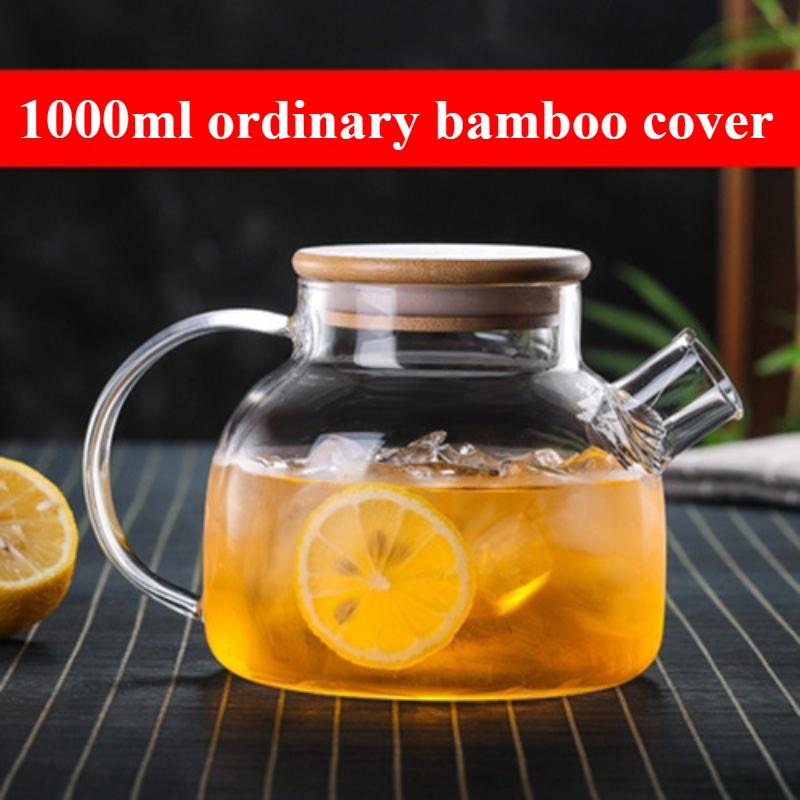 Стеклянный кувшин для холодной воды большой емкости с бамбуковой обмоткой и стальной крышкой для всех сезонов, бытовой кувшин для холодной воды с проволочной фильтрацией