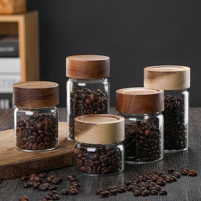 Кухонные бутылки для хранения банка с деревянной крышкой, стеклянная герметичная канистра, герметичный пищевой контейнер, чай, кофе, зерна, банки для конфет, органайзер