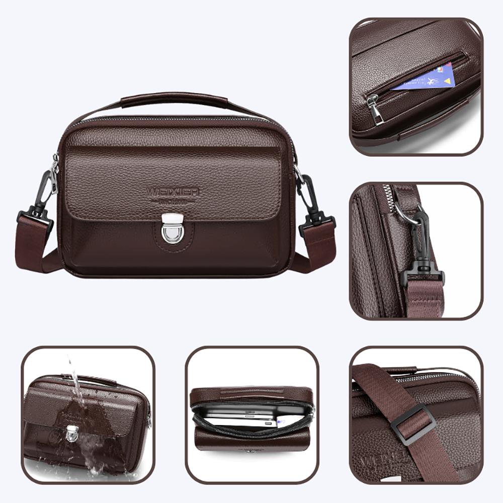 WEIXIER Leather Messenger Bag for Men Waterproof Large Capacity Crossbody Shoulder Briefcase with Adjustable Strap Business Travel Office Work