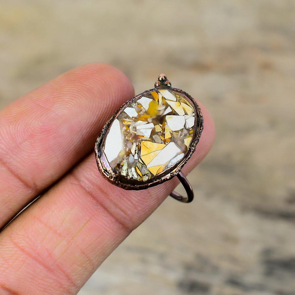 Кольцо из брекчиево-мукаита, медное кольцо, полученное электроформованием, регулируемые кольца, кольцо ручной работы с драгоценным камнем, очень красивое ювелирное изделие, полученное электроформованием, подарок на помолвку