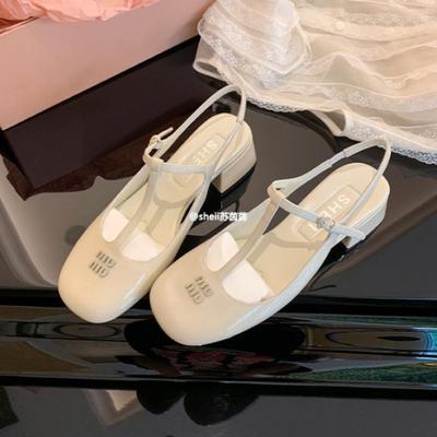 Найди второй волосок! Модные универсальные новые miumiu home сандалии с квадратным носком, Т-образной застежкой, толстым каблуком и пустой головкой сумки, женские летние