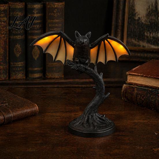 Artistic Resin Bedside Light Vintage Black Bat Table Lamp Gothic Decorative Night Light Retro Alternative Home Aesthetic Decor Style Desk