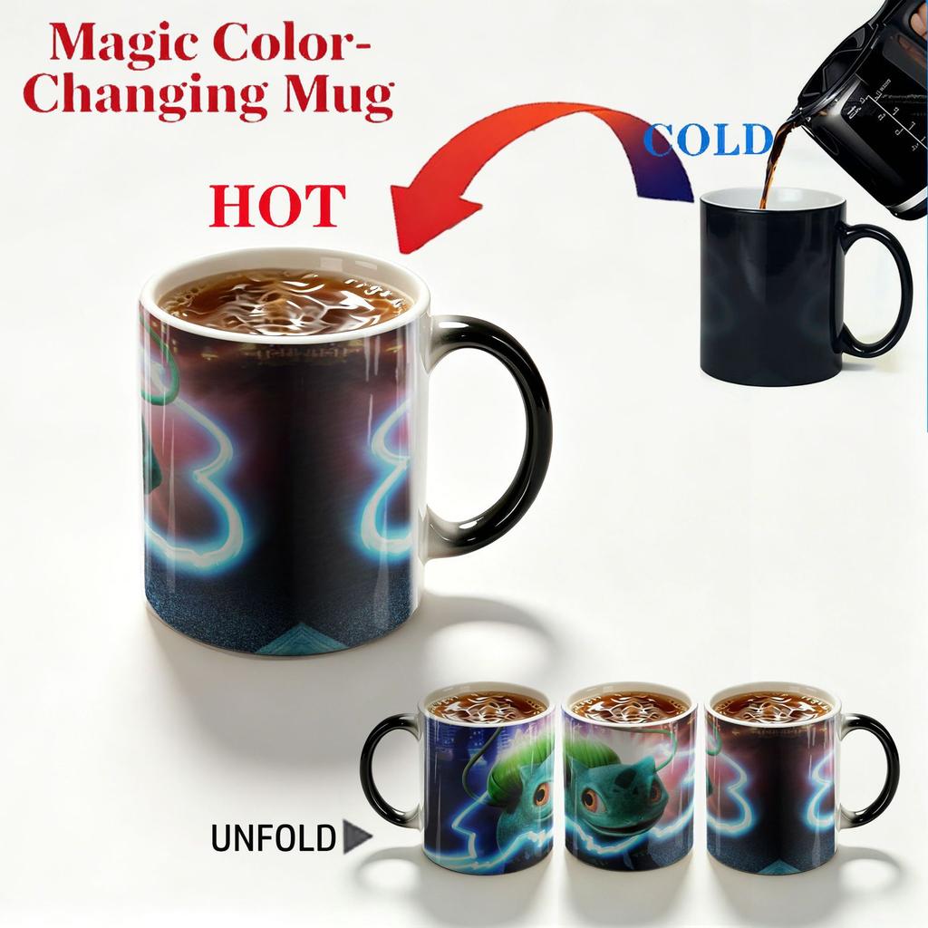 Detective Pikachu Heat Changing Mug – Creative Ceramic Coffee Cup, Color Reveal with Hot Liquid