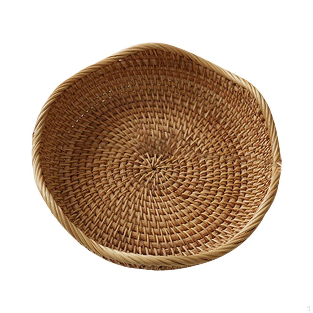 Rattan Basket Snack Holder Kitchen Organizer Desktop Storage Woven Bowl for Food