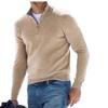 Men's Autumn Long Sleeve V-Neck Wool Polo Shirt with Plush Zipper