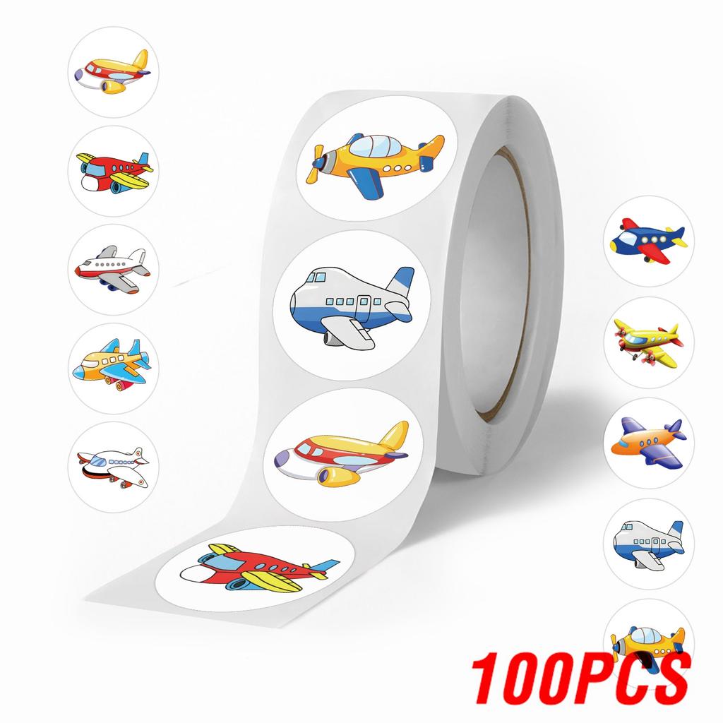 100-500pcs Round Airplane Sticker Kids Birthday Gifts Classroom Teacher Rewards Supplies Airplane Birthday Decorations Sticker