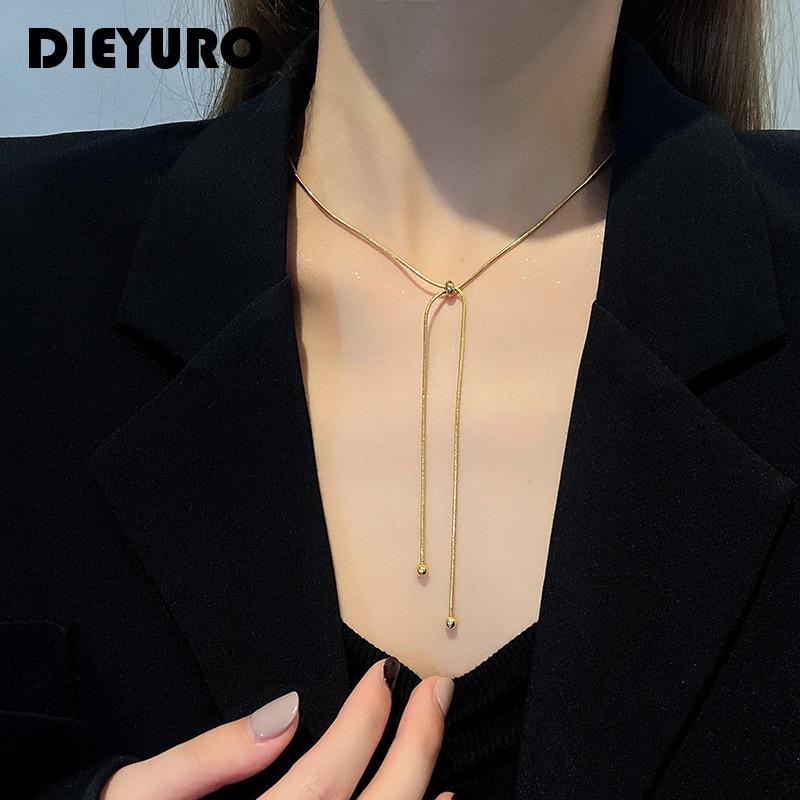 DIEYURO Нержавеющая сталь Ретро Креативный Уникальный Дизайн Регулируемая Цепочка на Шею Женская Мода Простая Золотая Ключичная Цепочка Украшение
