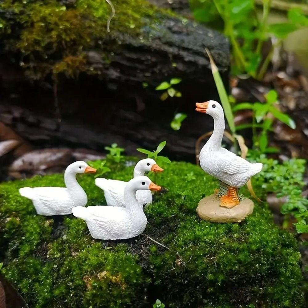 Handmade Mini Duck Statue Cute Micro Landscape Decoration White Duck Ornaments Home Decorations