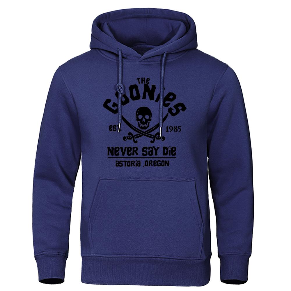 The Goonies Est 1985 Never Say Die Мужская винтажная свободная толстовка с капюшоном Осенняя свободная толстовка с капюшоном Простая женская футболка с круглым вырезом