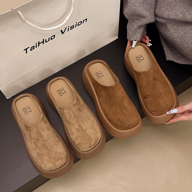 Баотоу полутапочки на толстой подошве женская осенняя одежда 2025 года новые туфли Muller знаменитости из Интернета обувь без каблука для ленивых кексов