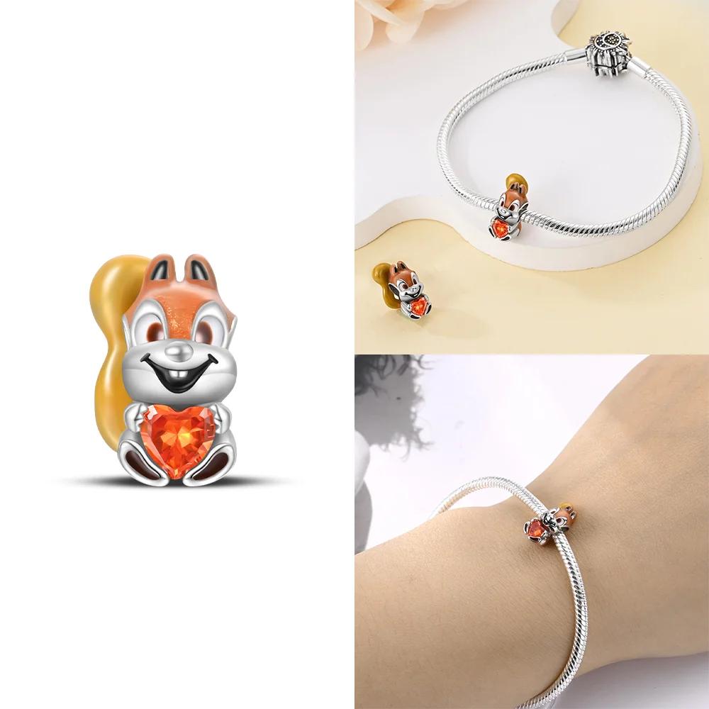 Original Armband Damen Schmuck DIY Kindertagsgeschenk Perlen Kupfer Rosa Zirkon Katzen Hunde Rotes Herz Eichhörnchen Perle