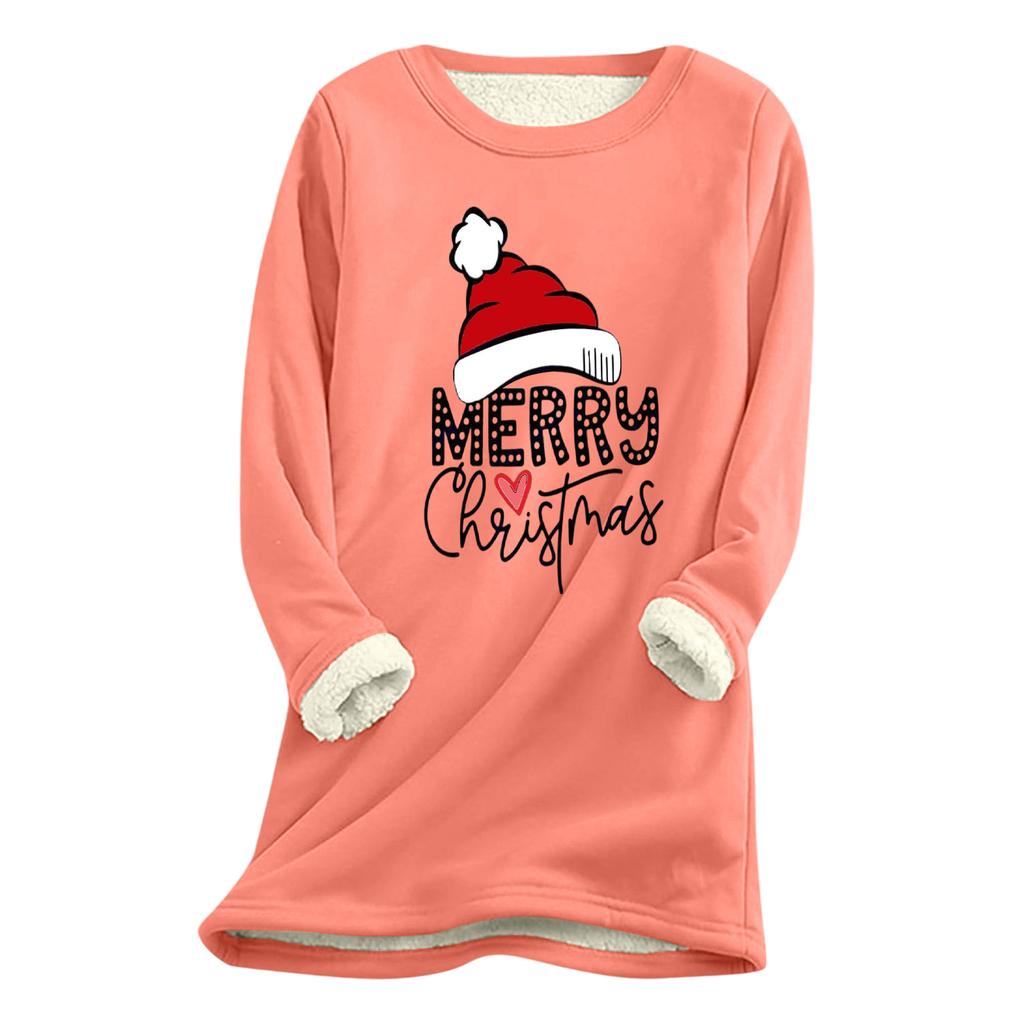 Women's Christmas Print Thick Plush Lambswool Warm Long Top