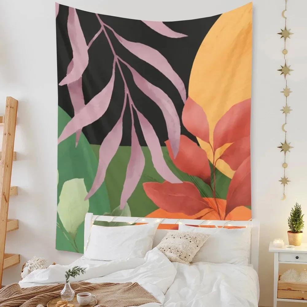Tapestry Beach Bedroom Decor Background Leaves Sun Wall Hanging Tropical Plants Room