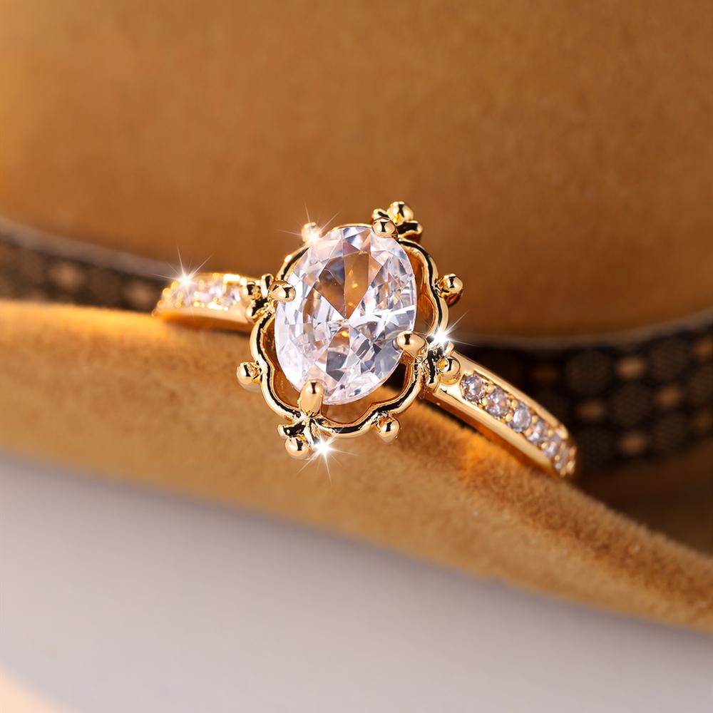 Простое овальное обручальное кольцо с кубическим цирконием для женщин, роскошные обручальные кольца золотого цвета, модные блестящие ювелирные изделия