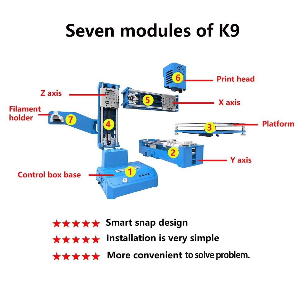 Мини-3D-принтер EasyThreed K9, простой в использовании, подарочный 3D-принтер начального уровня, FDM, ТПУ, нить PLA, 1,75 мм, черный
